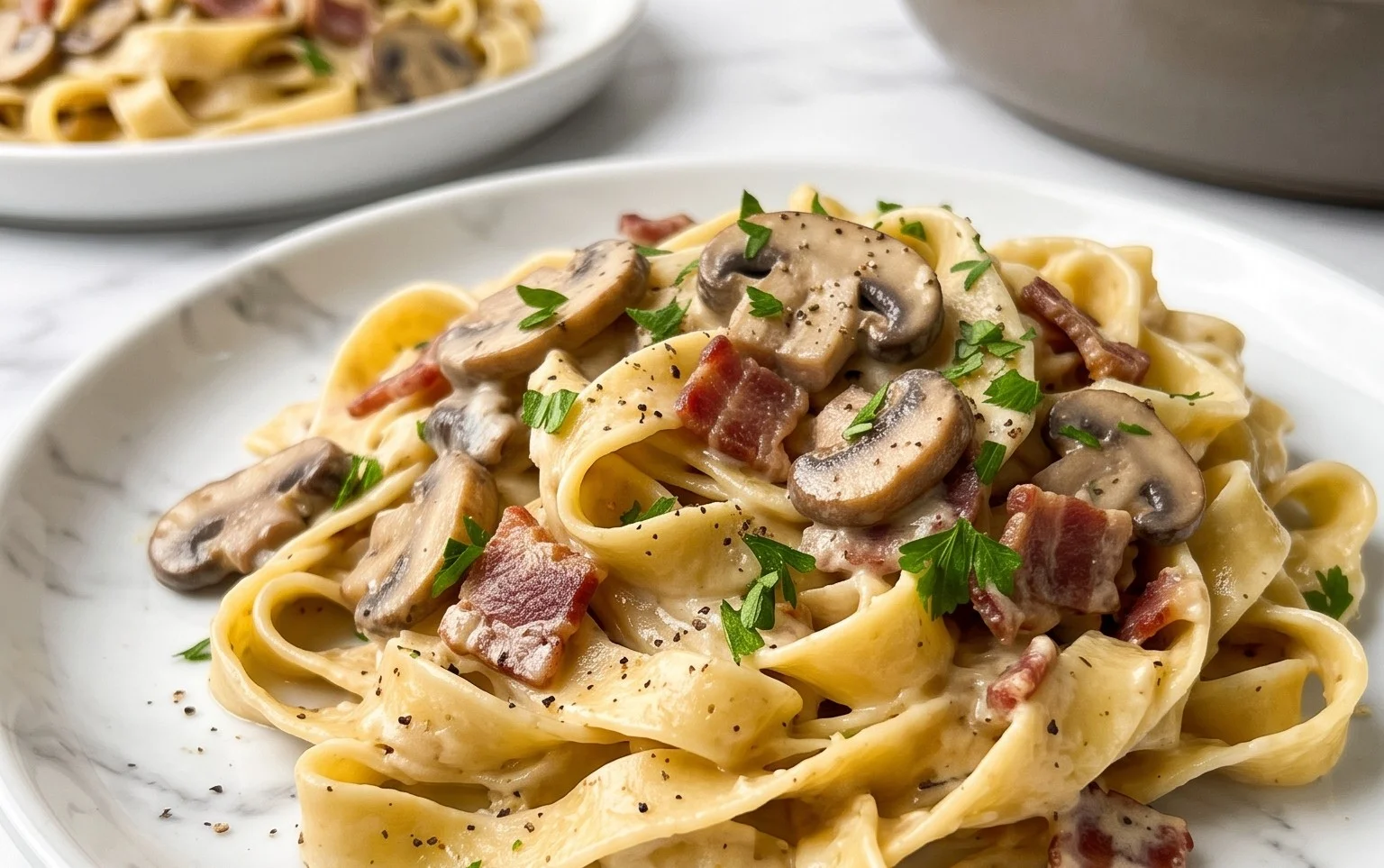 Creamy Beef Bacon and Mushroom Pasta